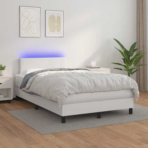Κρεβάτι Boxspring με Στρώμα & LED Λευκό 120x190 εκ. Συνθ. Δέρμα