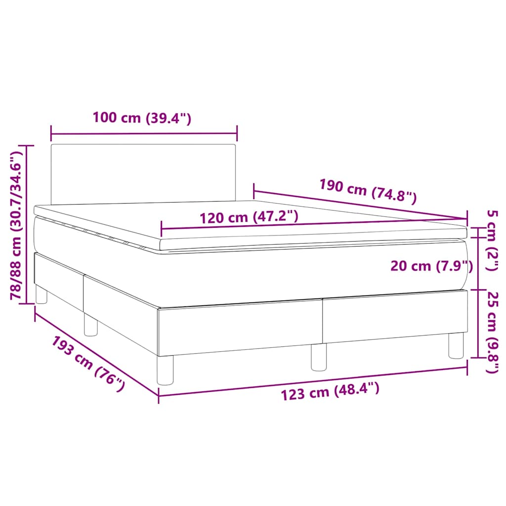 Κρεβάτι Boxspring με Στρώμα & LED Λευκό 120x190 εκ. Συνθ. Δέρμα