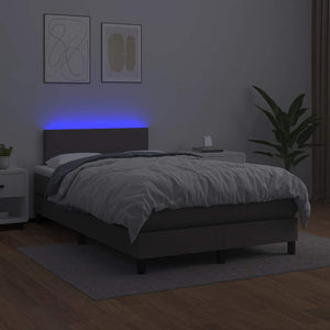 Κρεβάτι Boxspring με Στρώμα & LED Γκρι 120x190 εκ. Συνθ. Δέρμα