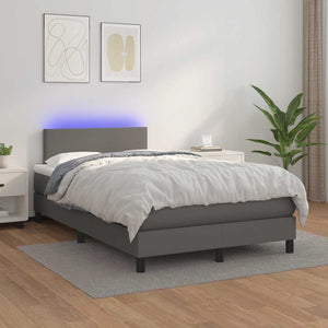 Κρεβάτι Boxspring με Στρώμα & LED Γκρι 120x190 εκ. Συνθ. Δέρμα