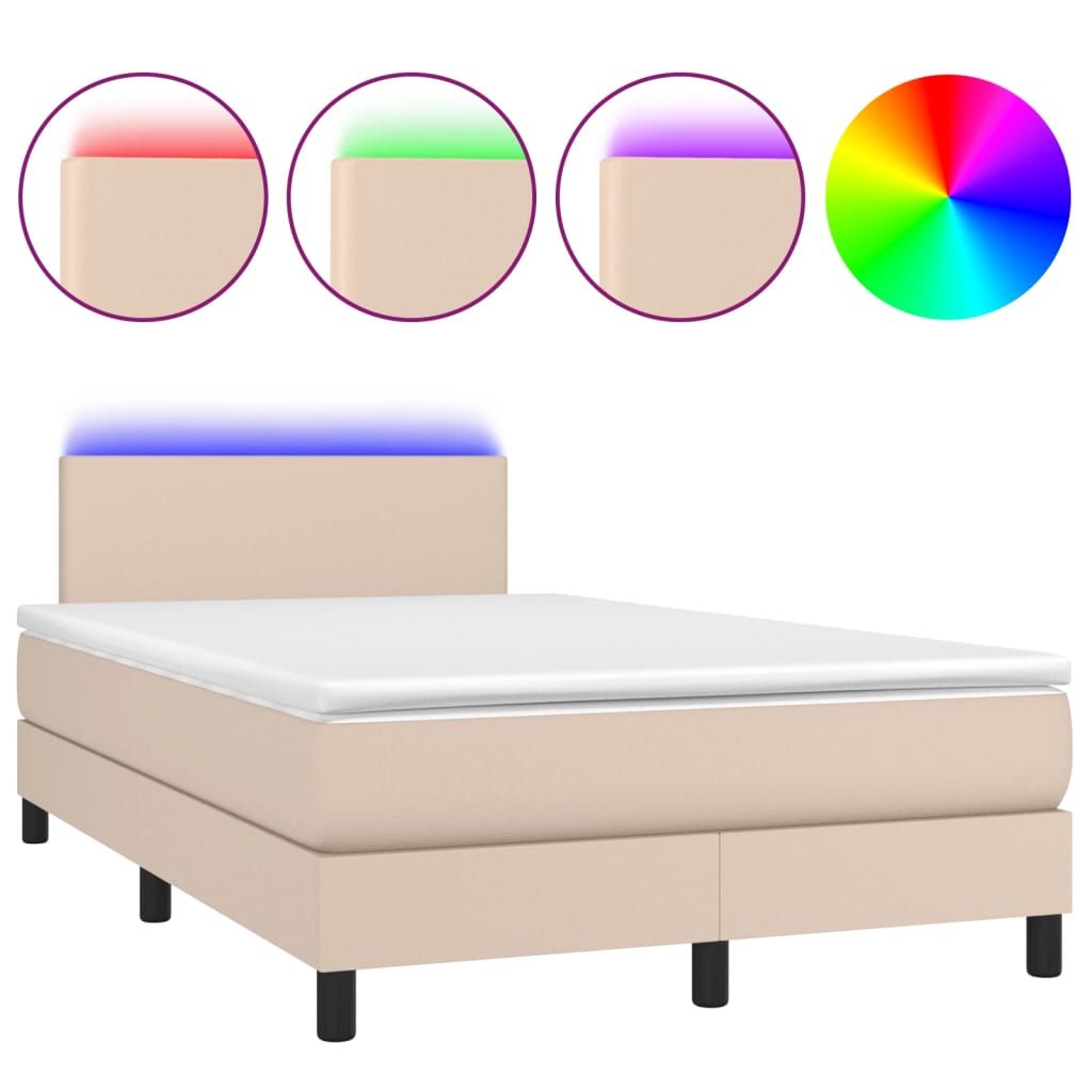 Κρεβάτι Boxspring Στρώμα&LED Καπουτσίνο 120x190 εκ. Συνθ. Δέρμα