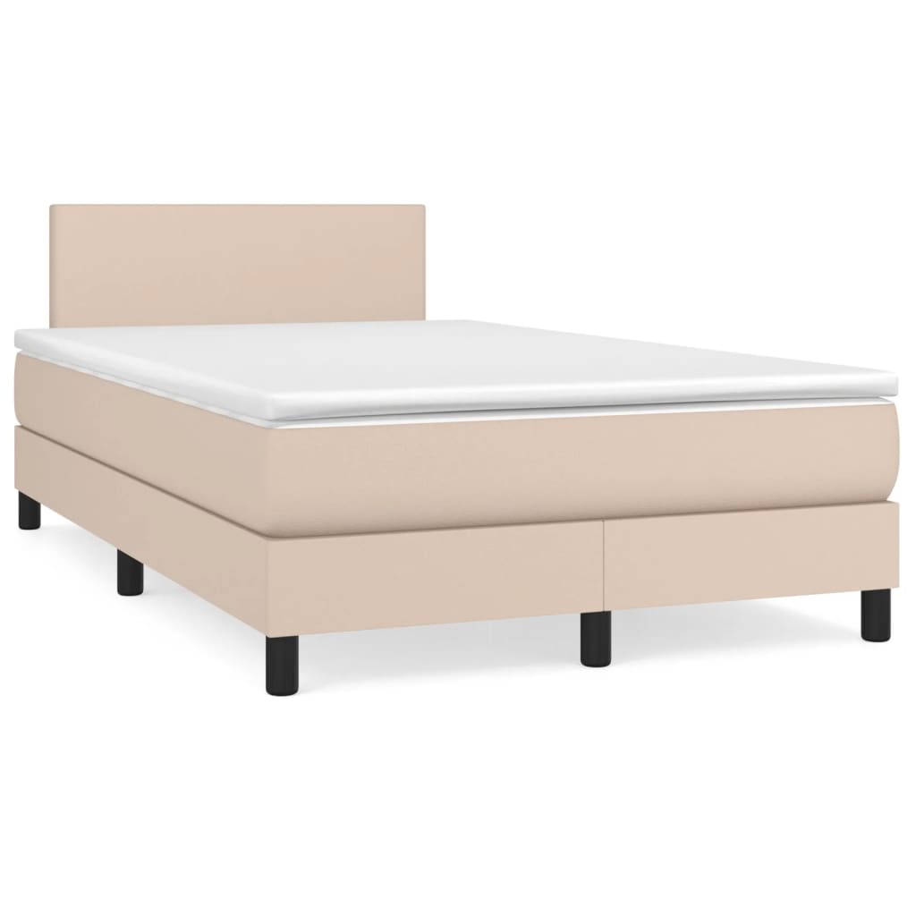Κρεβάτι Boxspring Στρώμα&LED Καπουτσίνο 120x190 εκ. Συνθ. Δέρμα