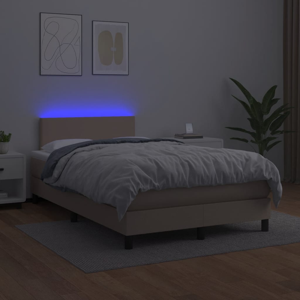 Κρεβάτι Boxspring Στρώμα&LED Καπουτσίνο 120x190 εκ. Συνθ. Δέρμα