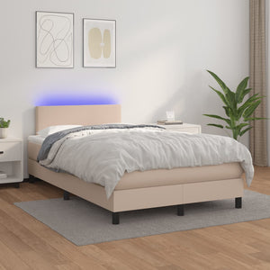 Κρεβάτι Boxspring Στρώμα&LED Καπουτσίνο 120x190 εκ. Συνθ. Δέρμα