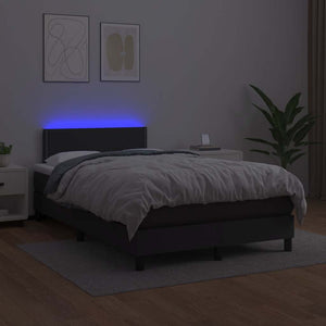 Κρεβάτι Boxspring με Στρώμα&LED Μαύρο 120x190εκ.Συνθετικό Δέρμα
