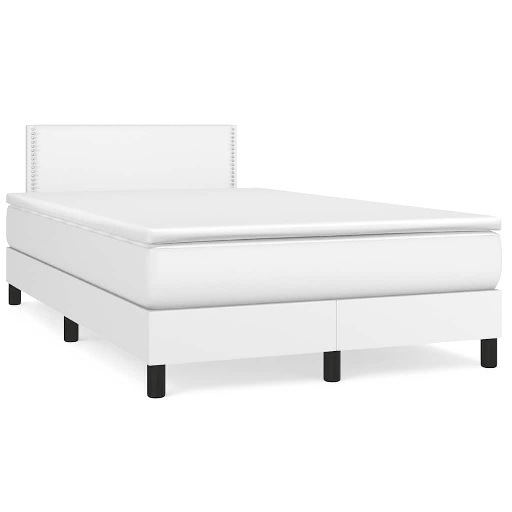 Κρεβάτι Boxspring με Στρώμα & LED Λευκό 120x190 εκ. Συνθ. Δέρμα