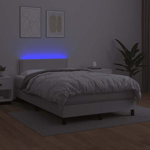 Κρεβάτι Boxspring με Στρώμα & LED Λευκό 120x190 εκ. Συνθ. Δέρμα