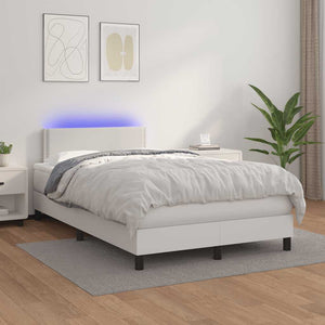 Κρεβάτι Boxspring με Στρώμα & LED Λευκό 120x190 εκ. Συνθ. Δέρμα