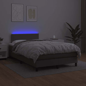 Κρεβάτι Boxspring με Στρώμα & LED Γκρι 120x190 εκ. Συνθ. Δέρμα