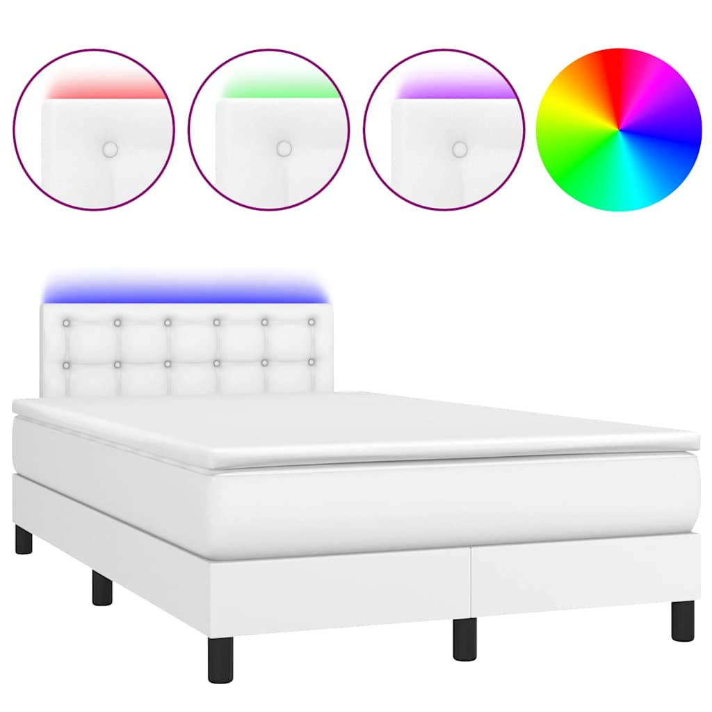 Κρεβάτι Boxspring με Στρώμα & LED Λευκό 120x190 εκ. Συνθ. Δέρμα