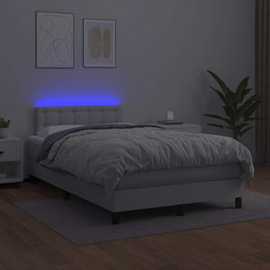 Κρεβάτι Boxspring με Στρώμα & LED Λευκό 120x190 εκ. Συνθ. Δέρμα