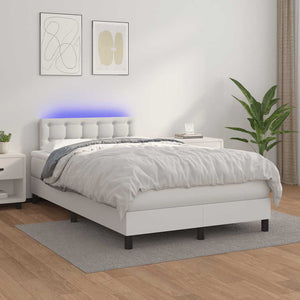 Κρεβάτι Boxspring με Στρώμα & LED Λευκό 120x190 εκ. Συνθ. Δέρμα