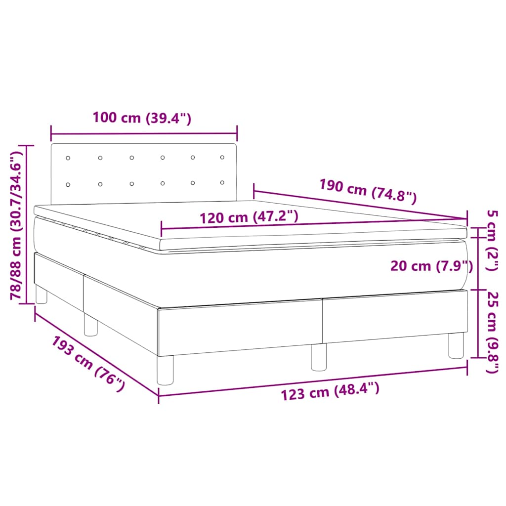 Κρεβάτι Boxspring με Στρώμα & LED Λευκό 120x190 εκ. Συνθ. Δέρμα