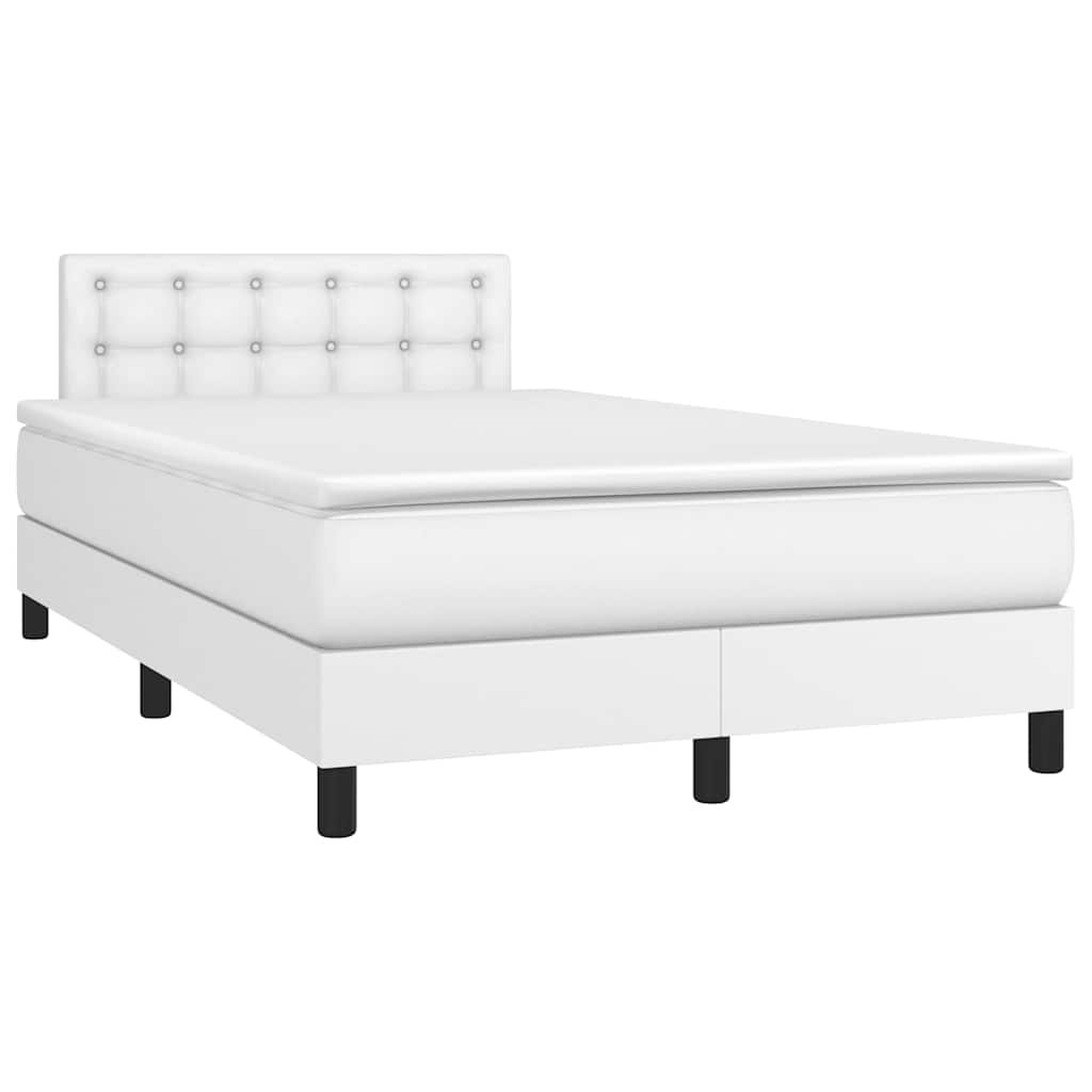 Κρεβάτι Boxspring με Στρώμα & LED Λευκό 120x190 εκ. Συνθ. Δέρμα