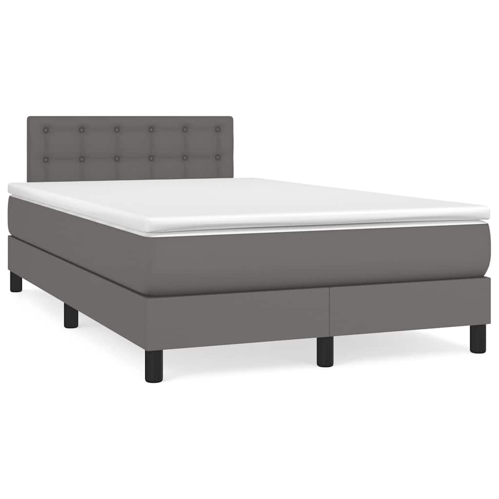 Κρεβάτι Boxspring με Στρώμα & LED Γκρι 120x190 εκ. Συνθ. Δέρμα