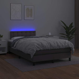 Κρεβάτι Boxspring με Στρώμα & LED Γκρι 120x190 εκ. Συνθ. Δέρμα