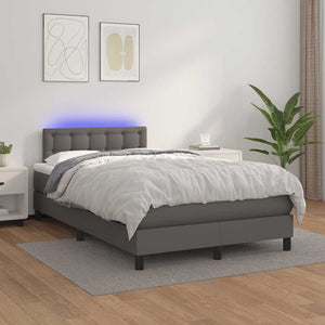 Κρεβάτι Boxspring με Στρώμα & LED Γκρι 120x190 εκ. Συνθ. Δέρμα