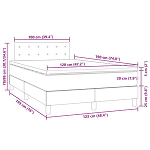 Κρεβάτι Boxspring με Στρώμα & LED Γκρι 120x190 εκ. Συνθ. Δέρμα