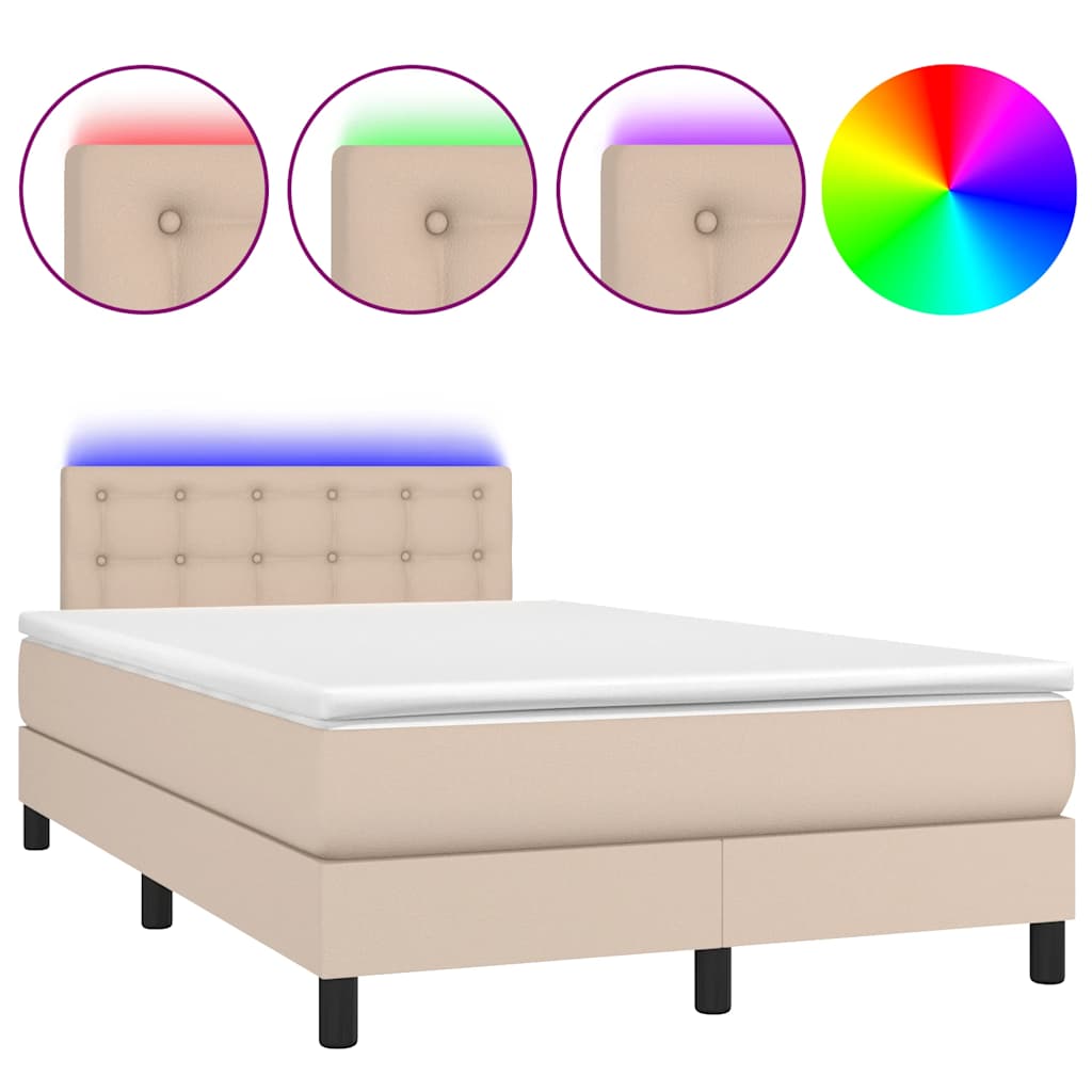 Κρεβάτι Boxspring Στρώμα&LED Καπουτσίνο 120x190 εκ. Συνθ. Δέρμα