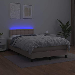 Κρεβάτι Boxspring Στρώμα&LED Καπουτσίνο 120x190 εκ. Συνθ. Δέρμα
