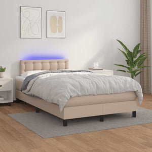 Κρεβάτι Boxspring Στρώμα&LED Καπουτσίνο 120x190 εκ. Συνθ. Δέρμα