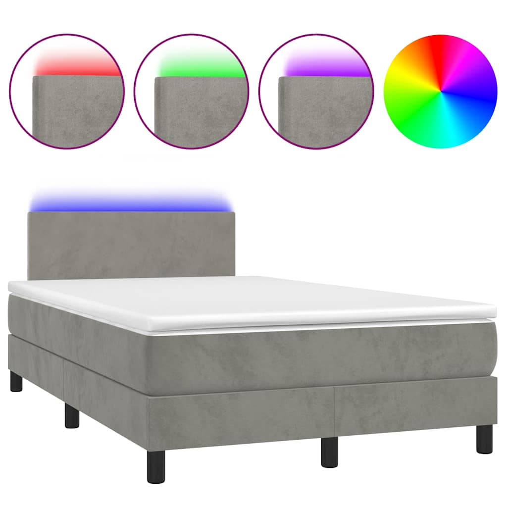 Κρεβάτι Boxspring με Στρώμα & LED Αν.Γκρι 120x190εκ. Βελούδινο