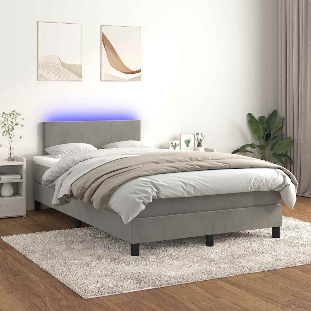 Κρεβάτι Boxspring με Στρώμα & LED Αν.Γκρι 120x190εκ. Βελούδινο
