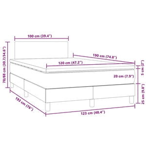 Κρεβάτι Boxspring με Στρώμα & LED Αν.Γκρι 120x190εκ. Βελούδινο