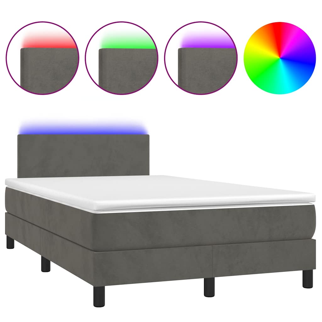 Κρεβάτι Boxspring με Στρώμα & LED Σκ.Γκρι 120x190εκ. Βελούδινο