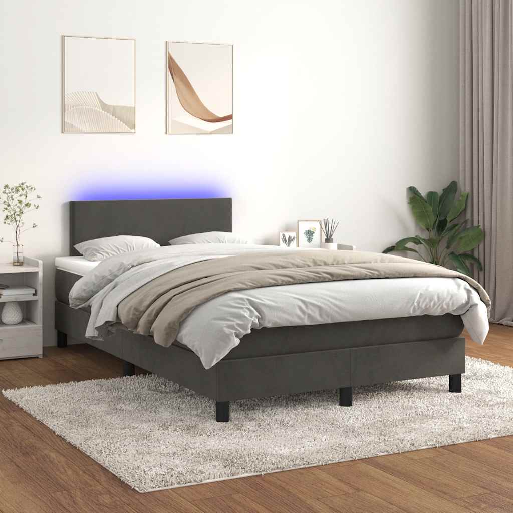 Κρεβάτι Boxspring με Στρώμα & LED Σκ.Γκρι 120x190εκ. Βελούδινο