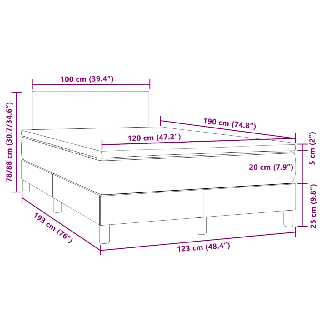Κρεβάτι Boxspring με Στρώμα & LED Σκ.Γκρι 120x190εκ. Βελούδινο