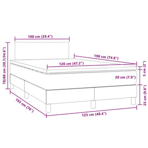 Κρεβάτι Boxspring με Στρώμα & LED Σκ.Γκρι 120x190εκ. Βελούδινο