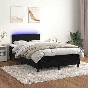 Κρεβάτι Boxspring με Στρώμα & LED Μαύρο 120x190 εκ. Βελούδινο