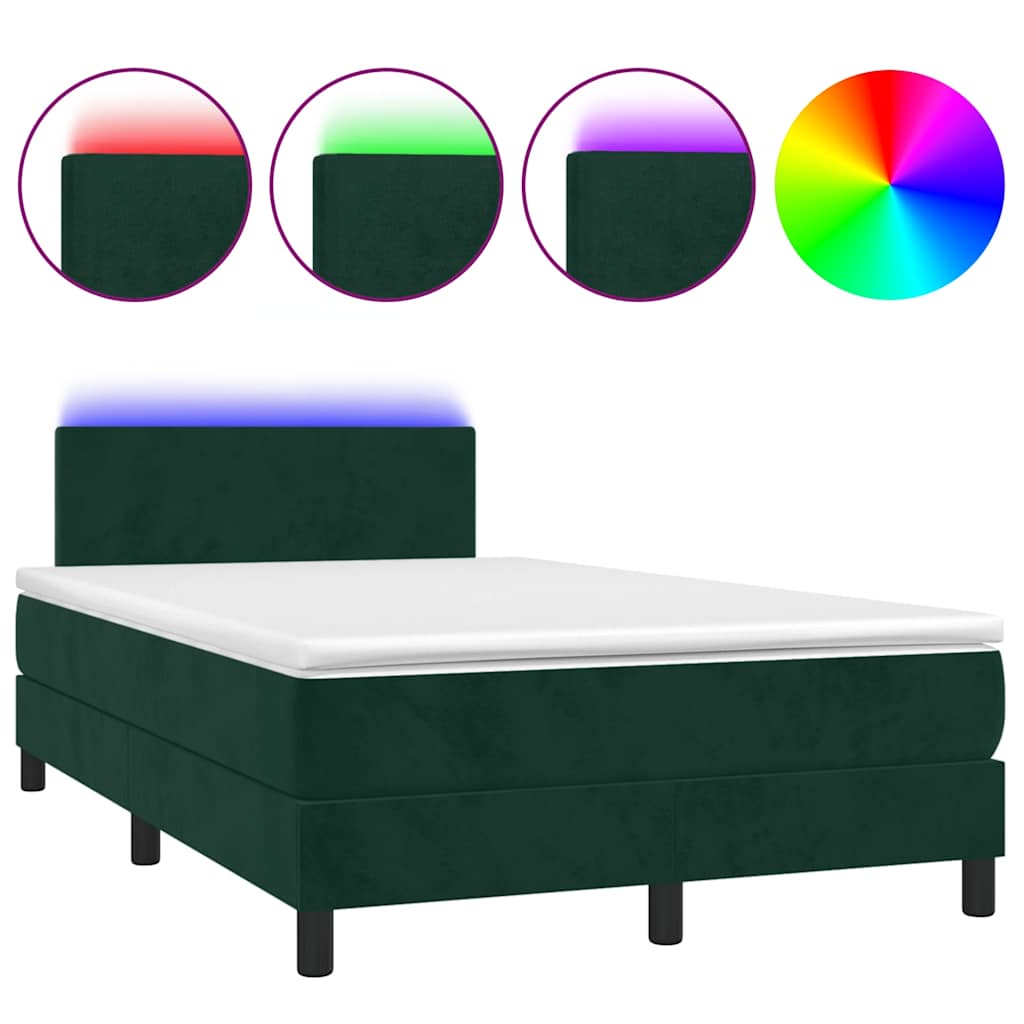 Κρεβάτι Boxspring με Στρώμα & LED Σκ. Πράσινο 120x190εκ Βελούδο