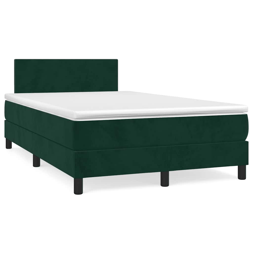 Κρεβάτι Boxspring με Στρώμα & LED Σκ. Πράσινο 120x190εκ Βελούδο