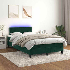 Κρεβάτι Boxspring με Στρώμα & LED Σκ. Πράσινο 120x190εκ Βελούδο
