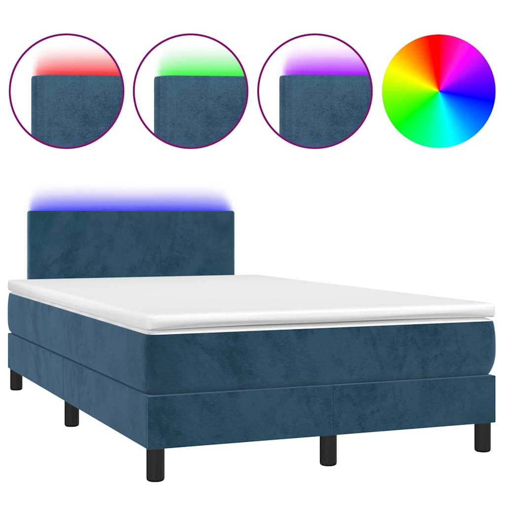 Κρεβάτι Boxspring με Στρώμα & LED Σκ. Μπλε 120x190εκ. Βελούδινο