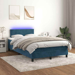 Κρεβάτι Boxspring με Στρώμα & LED Σκ. Μπλε 120x190εκ. Βελούδινο