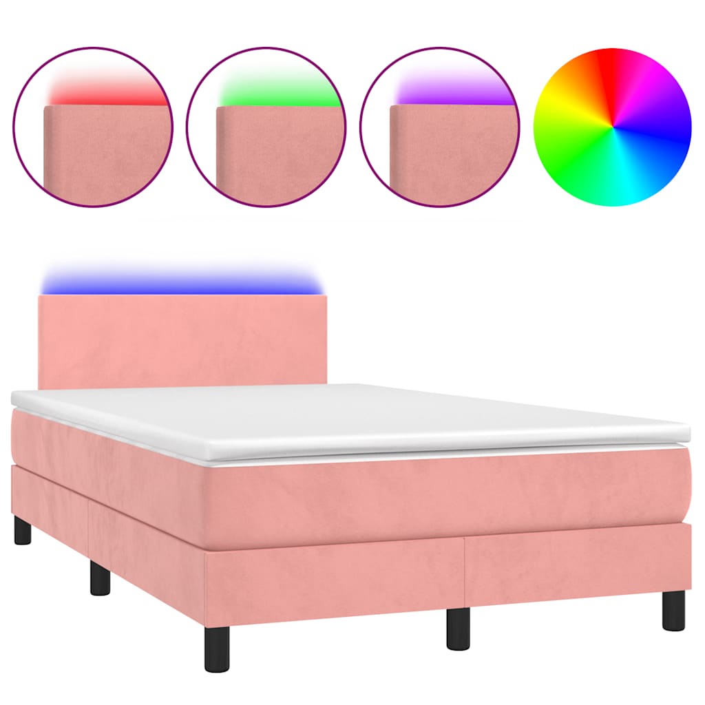 Κρεβάτι Boxspring με Στρώμα & LED Ροζ 120x190 εκ. Βελούδινο