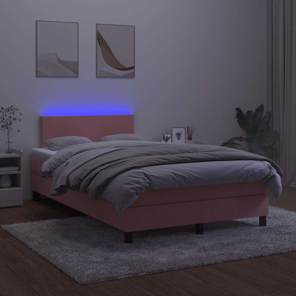 Κρεβάτι Boxspring με Στρώμα & LED Ροζ 120x190 εκ. Βελούδινο