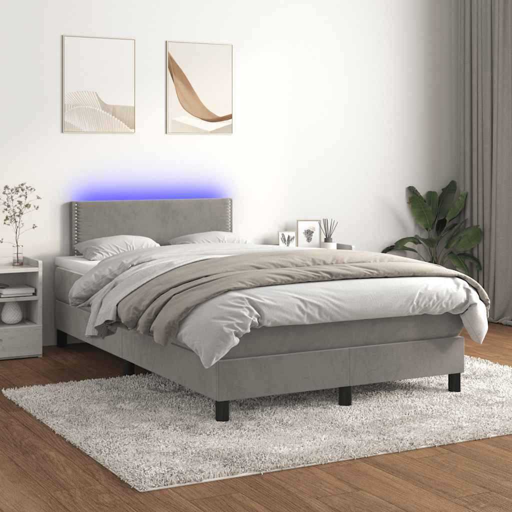 Κρεβάτι Boxspring με Στρώμα & LED Αν.Γκρι 120x190εκ. Βελούδινο