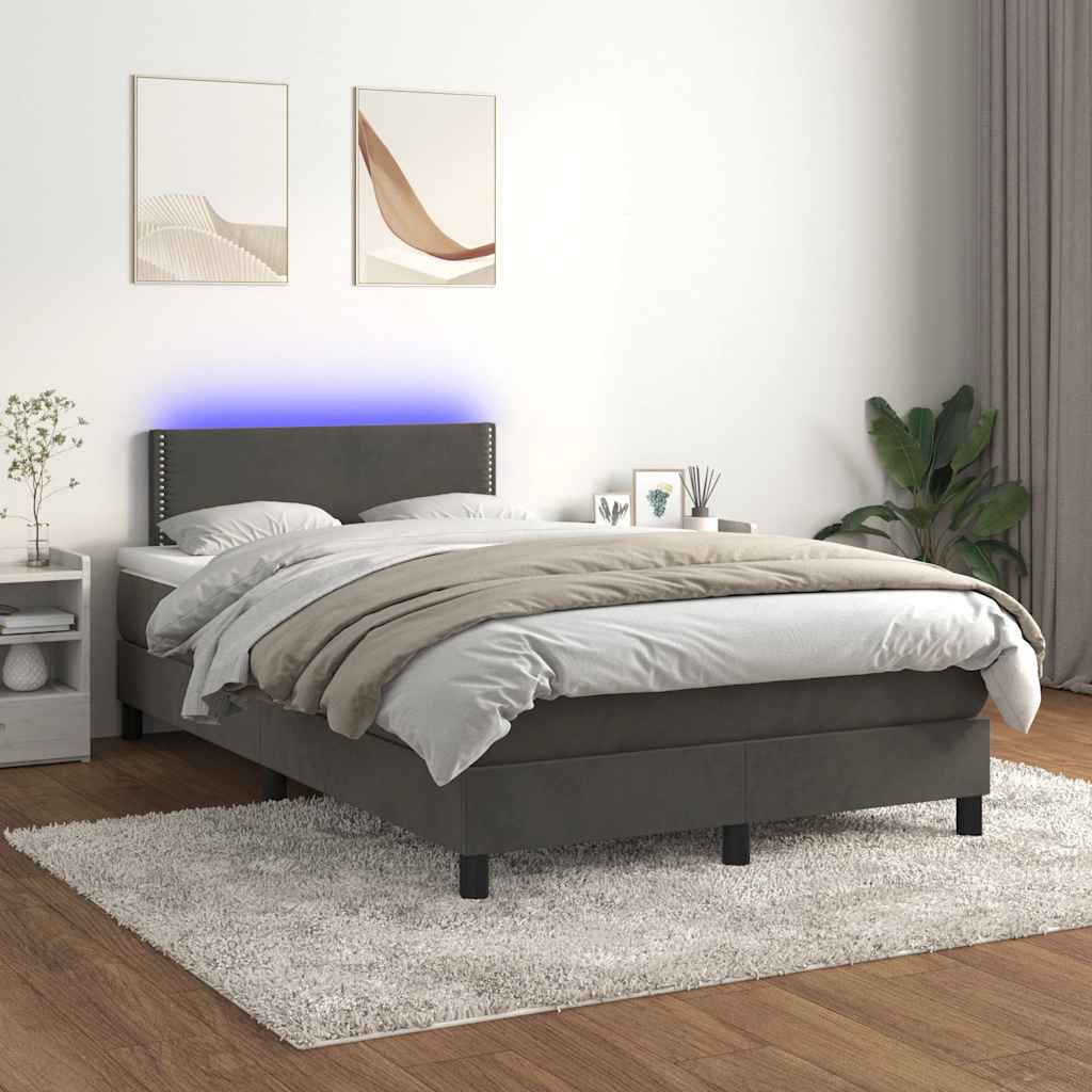 Κρεβάτι Boxspring με Στρώμα & LED Σκ.Γκρι 120x190εκ. Βελούδινο