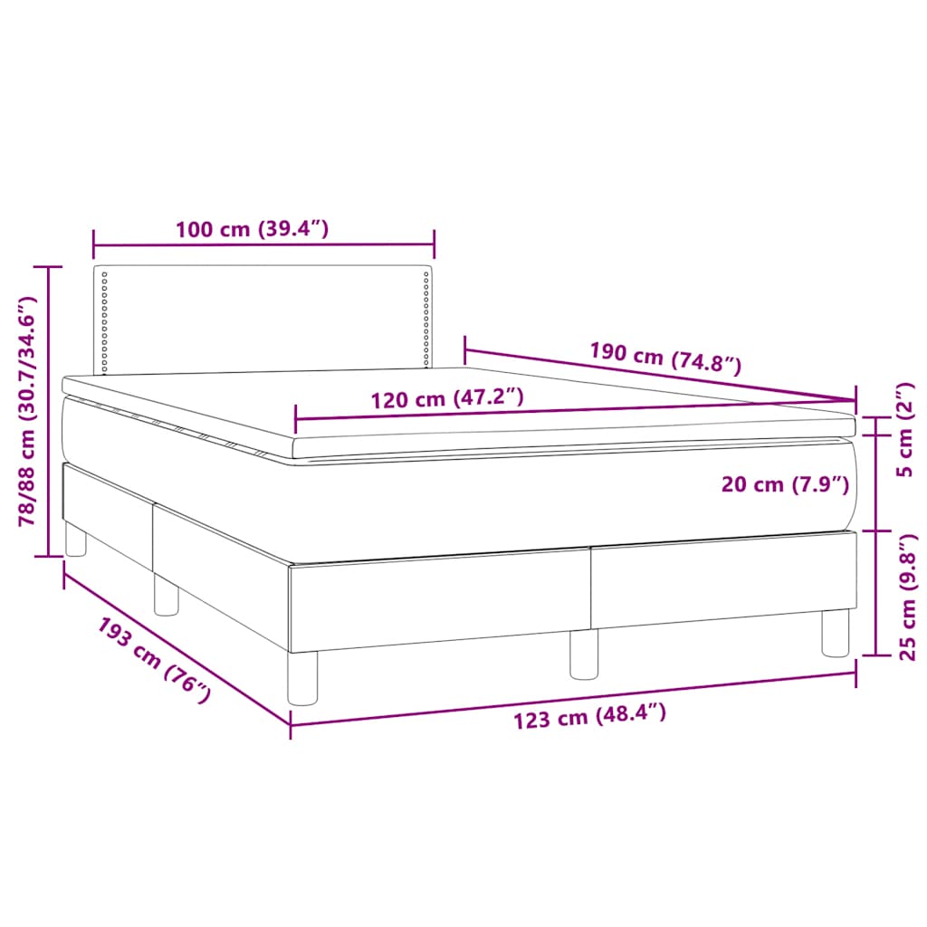 Κρεβάτι Boxspring με Στρώμα & LED Σκ.Γκρι 120x190εκ. Βελούδινο