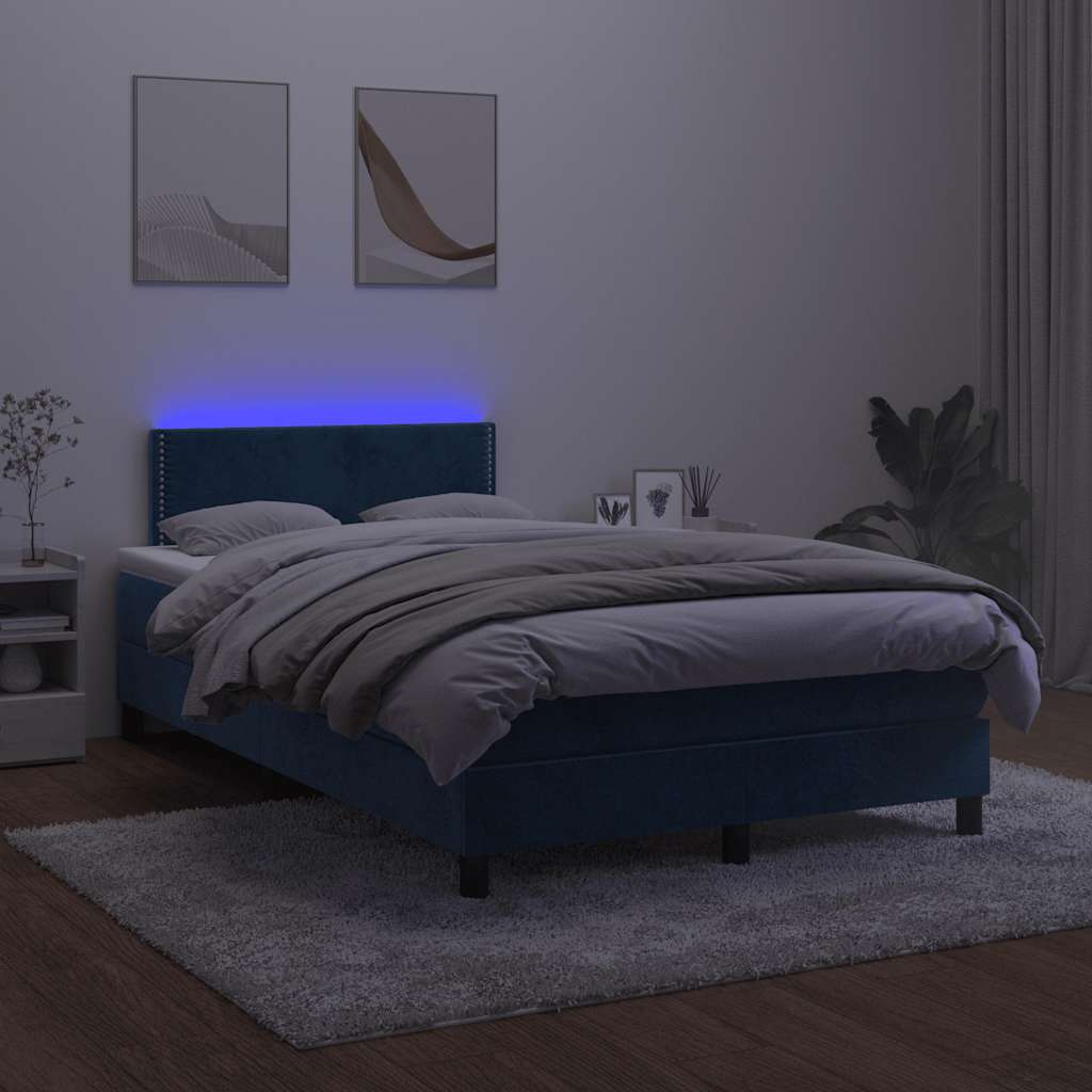 Κρεβάτι Boxspring με Στρώμα & LED Σκ. Μπλε 120x190εκ. Βελούδινο