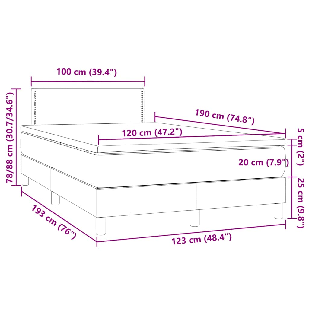 Κρεβάτι Boxspring με Στρώμα & LED Σκ. Μπλε 120x190εκ. Βελούδινο