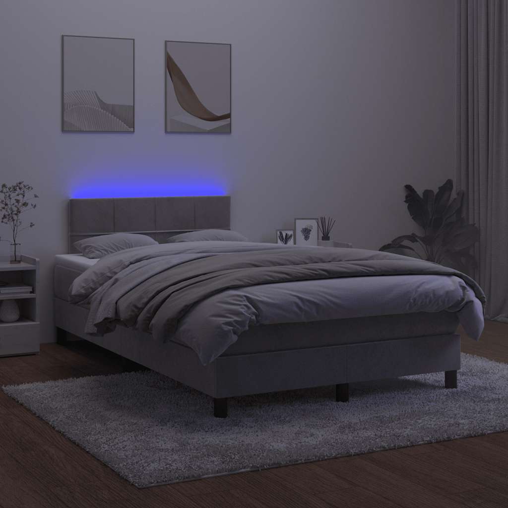 Κρεβάτι Boxspring με Στρώμα & LED Αν.Γκρι 120x190εκ. Βελούδινο