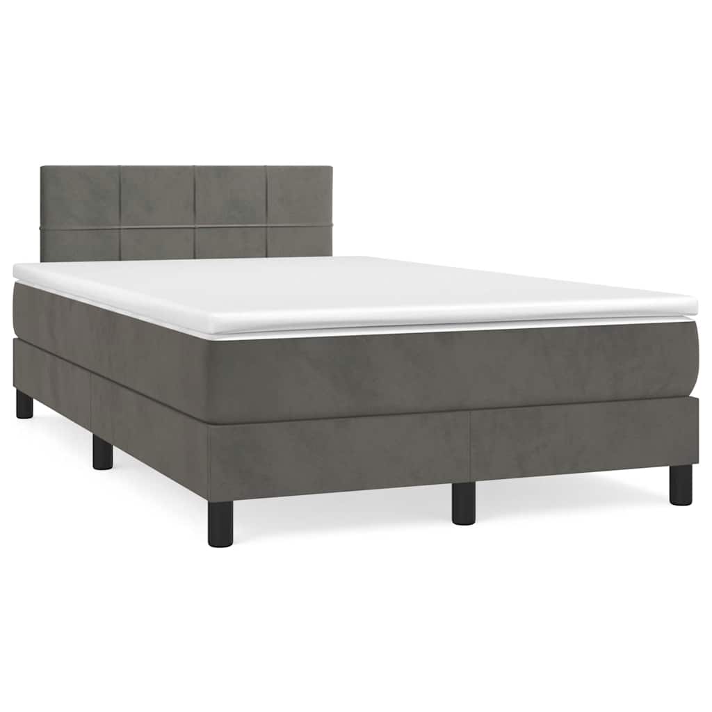 Κρεβάτι Boxspring με Στρώμα & LED Σκ.Γκρι 120x190εκ. Βελούδινο