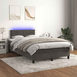 Κρεβάτι Boxspring με Στρώμα & LED Σκ.Γκρι 120x190εκ. Βελούδινο
