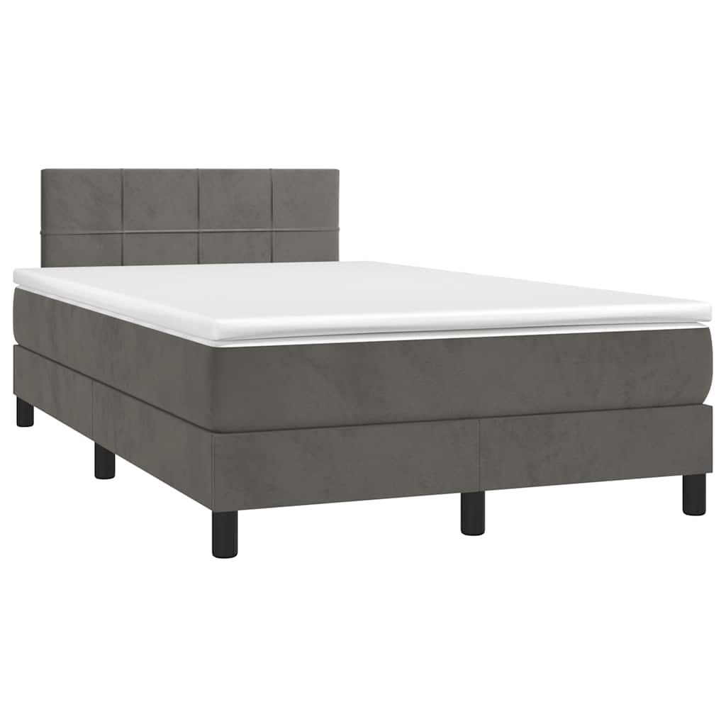 Κρεβάτι Boxspring με Στρώμα & LED Σκ.Γκρι 120x190εκ. Βελούδινο