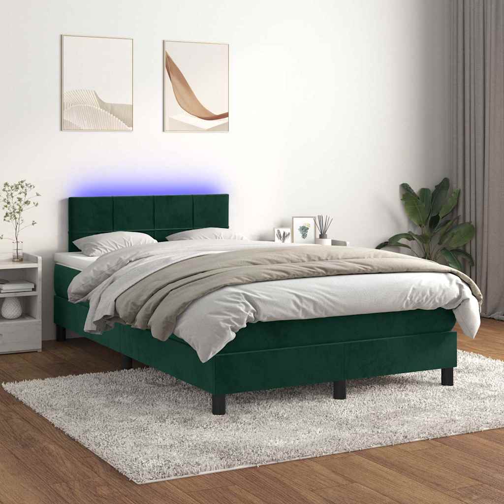 Κρεβάτι Boxspring με Στρώμα & LED Σκ. Πράσινο 120x190εκ Βελούδο